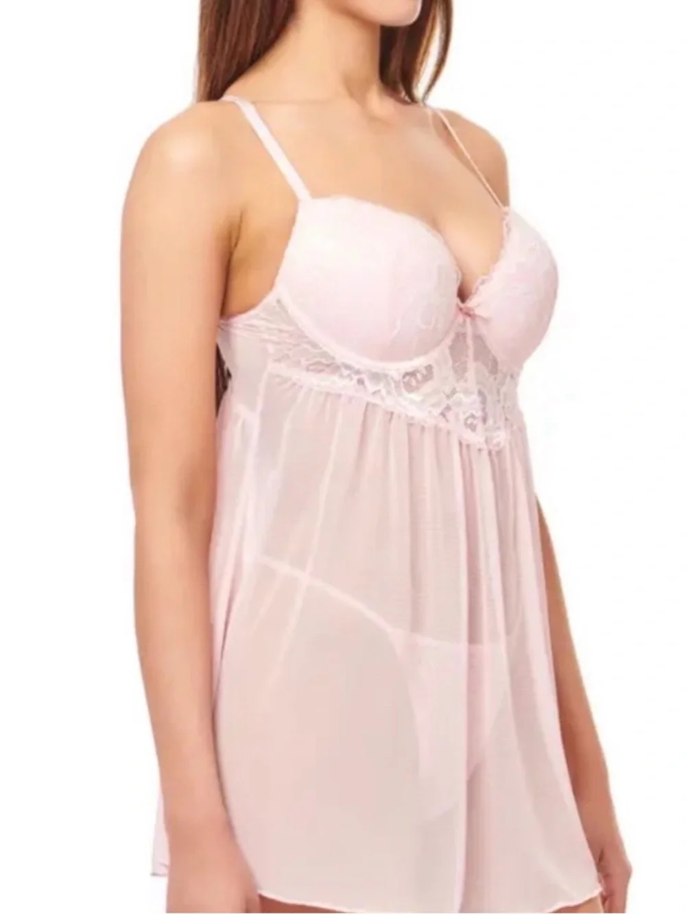 Pink Rachel Roy Medium Lace Push Up Babydoll Chemise Lingerie - Picture 2 of 12